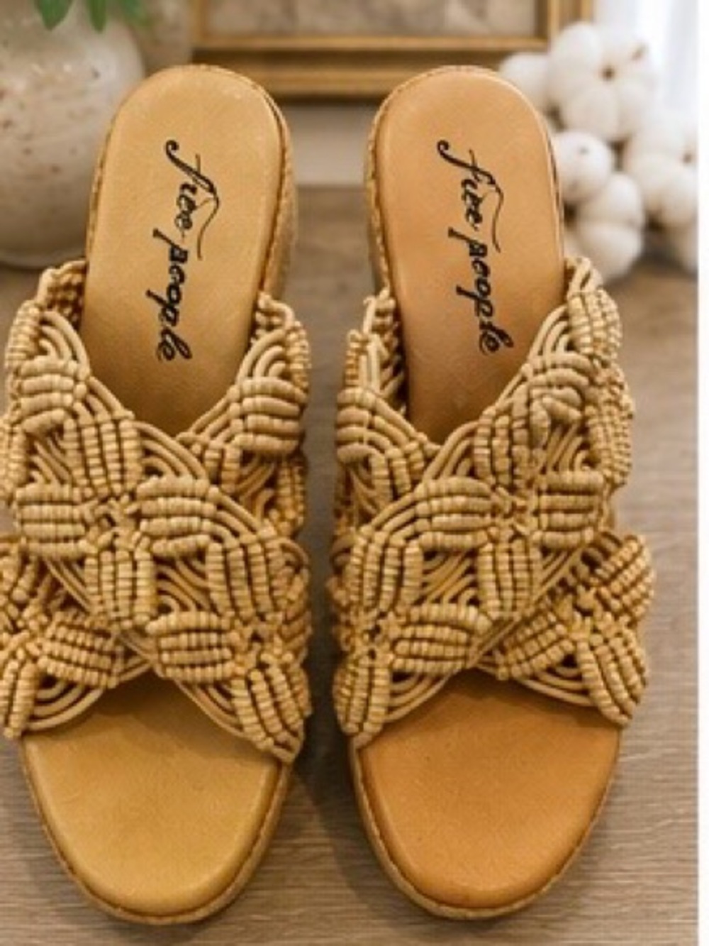Free People MacramĂŠ Platform Wedge Sandals Tan Size 9.5 Boho